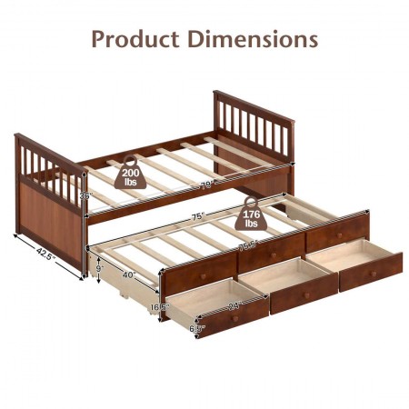 B092 Oak : Giường 2 Tầng Kéo - 1m / 1m